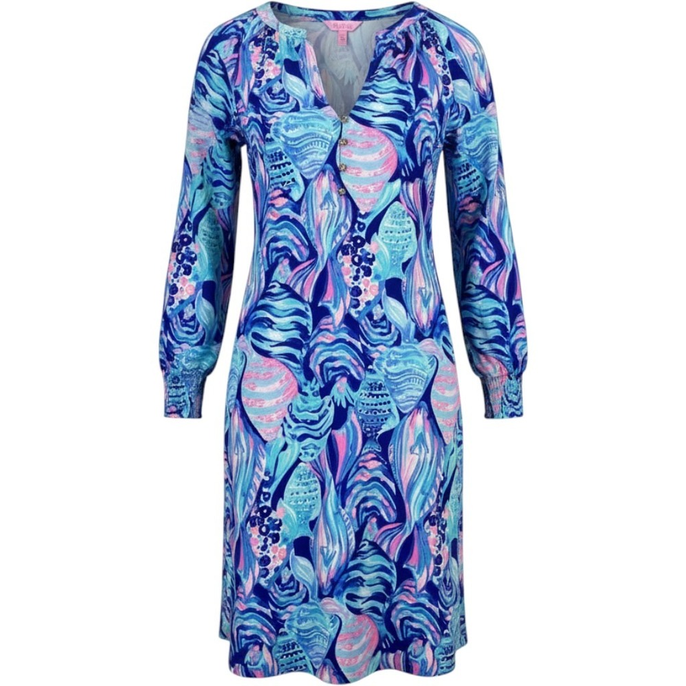 Lilly Pulitzer Womens XS Brynle Shift Dress Twilight‎ Blue Scale Up Floral 30319
